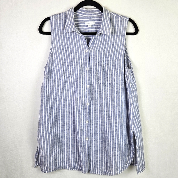 J Jill Love Linen Tops - J Jill Love Linen 100% Linen Coastal Nautical Striped Button Down Tank Top MP